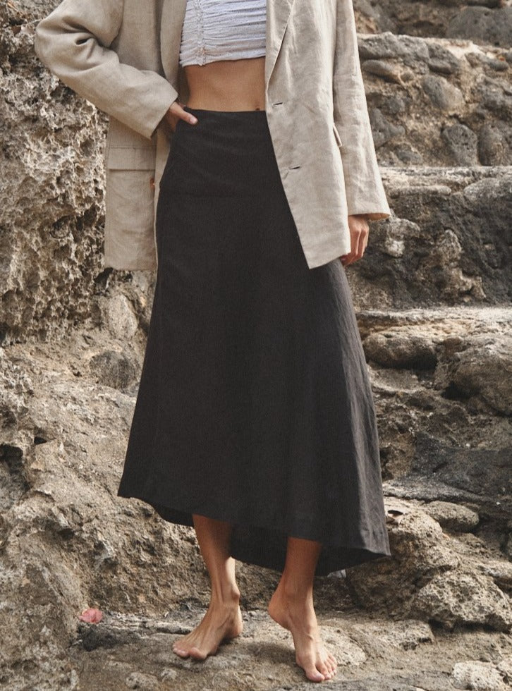 VALERY Asymmetrical Linen Skirt black