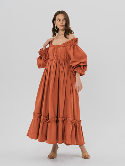 OPHEILE Midi Dress in Apricot
