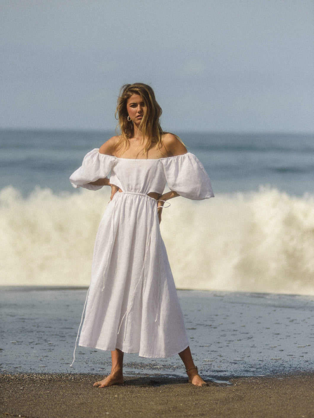LAUREN Linen Dress With Puff Sleeves – Art of Simplicity Store